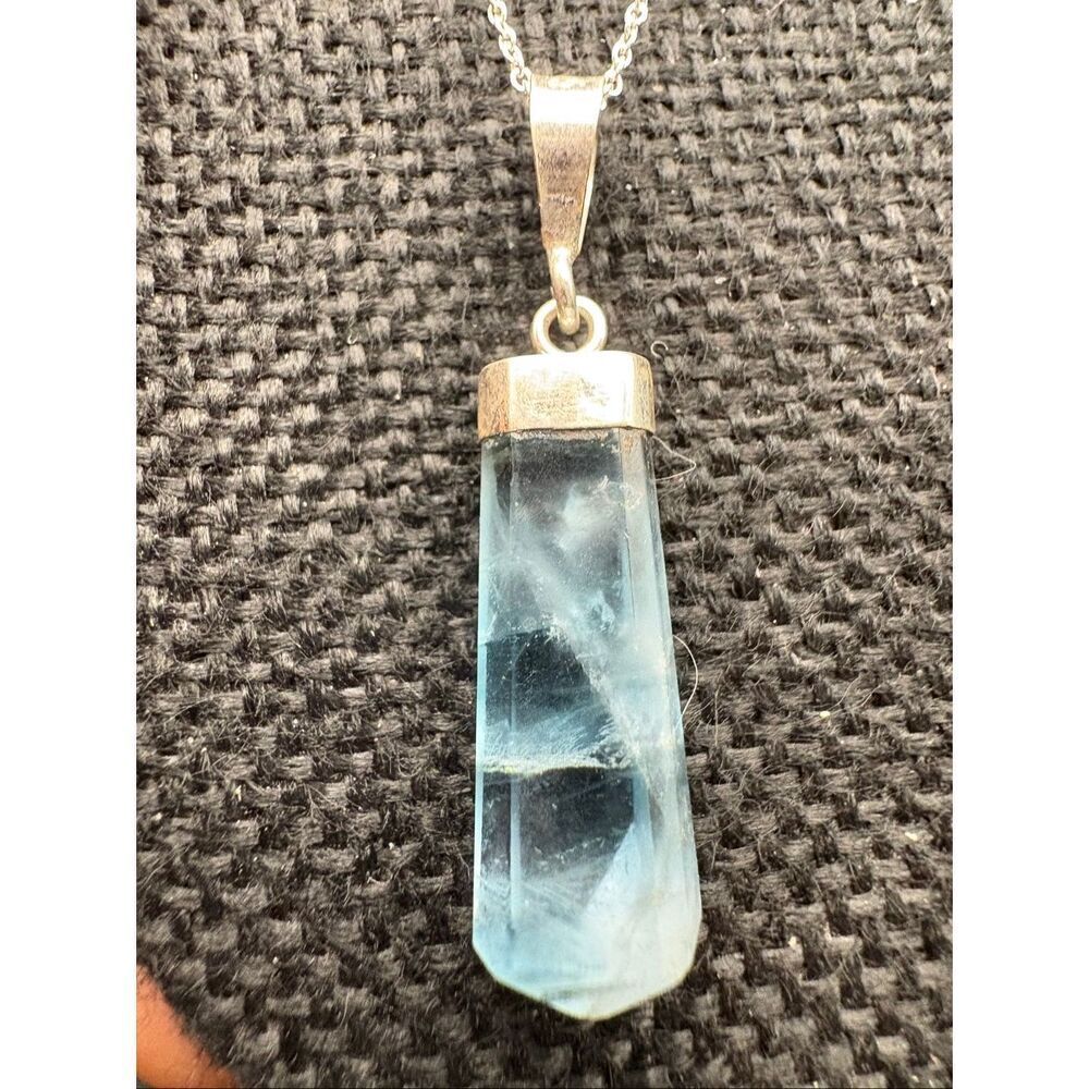 Single Point Crystal of Fluorite and Sterling Silver Pendant, 18”, NEW, Handmade